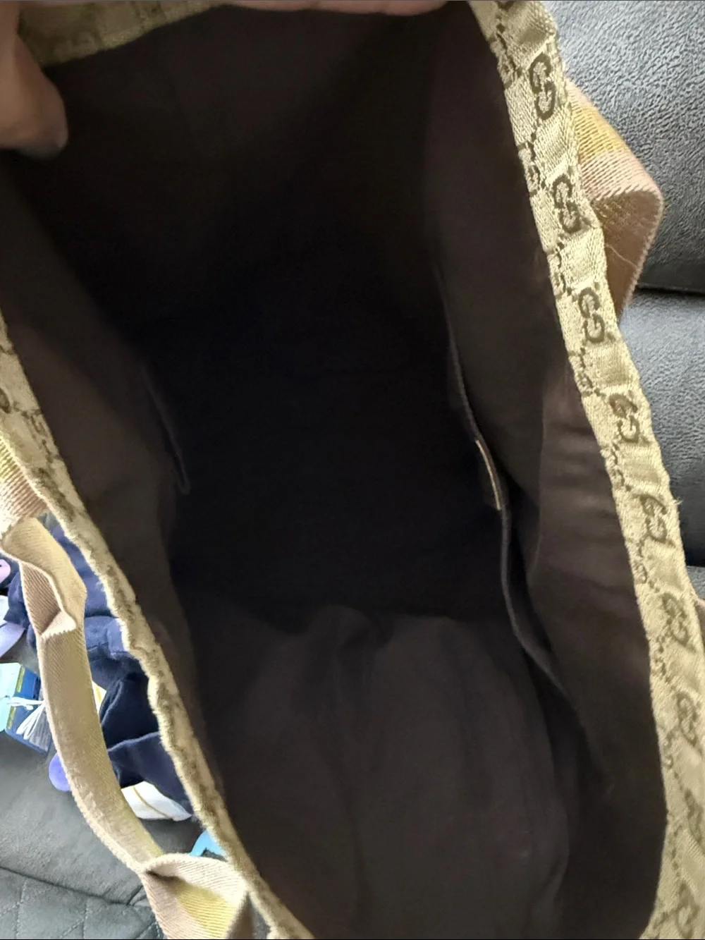 GG Monogram Beige Canvas Tote with Pink & Olive Straps - Picture 9 of 12
